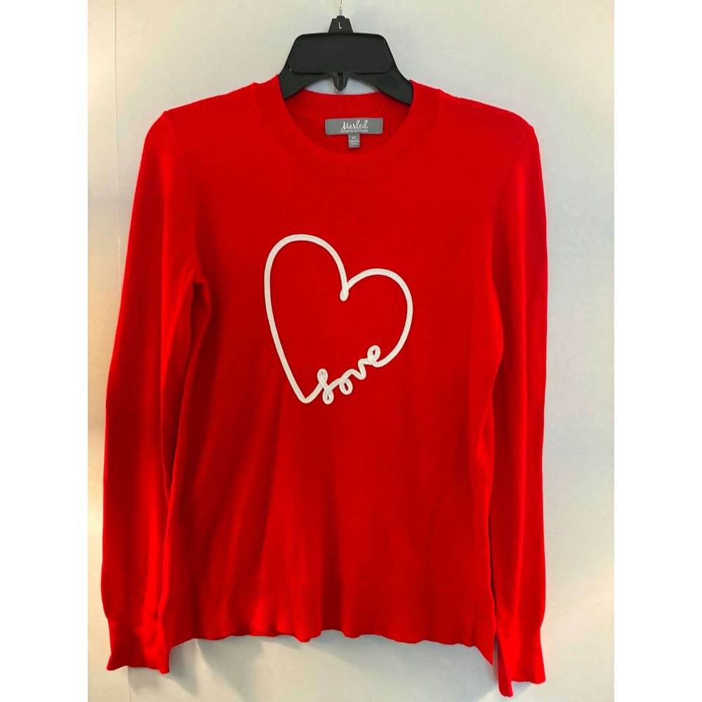 Marled Reunited Clothing Red Heart Love Graphic Sweater Womens XS Rayon Blend